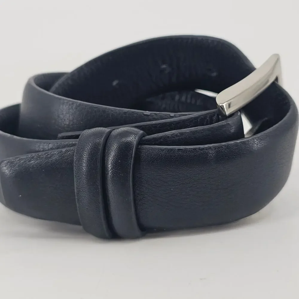 Bill Lavin Soft Collections Belt Mens 40 Black Leather Dress Silvertone Buckle